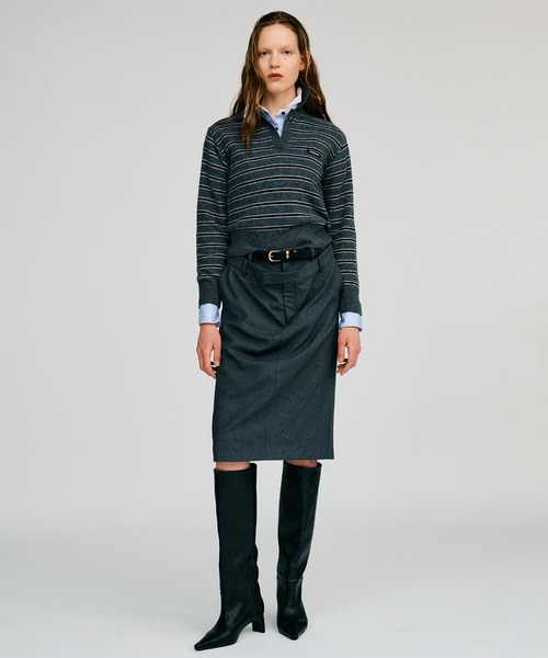 PRANK PROJECT（プランクプロジェクト）の「【2026Autumn Pre-Order】ボーダーニットポロ / Border Knit Polo（ニット/セーター・レディース・グレー/ホワイト/ボルドー・FREE）」の8枚目の写真
