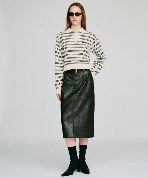 PRANK PROJECT（プランクプロジェクト）の「【2026Autumn Pre-Order】ボーダーニットポロ / Border Knit Polo（ニット/セーター・レディース・グレー/ホワイト/ボルドー・FREE）」の4枚目の写真