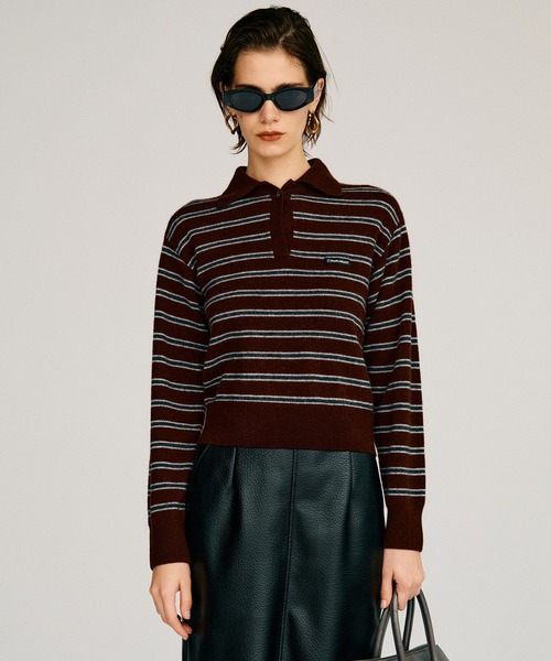 PRANK PROJECT（プランクプロジェクト）の「【2026Autumn Pre-Order】ボーダーニットポロ / Border Knit Polo（ニット/セーター・レディース・グレー/ホワイト/ボルドー・FREE）」の13枚目の写真