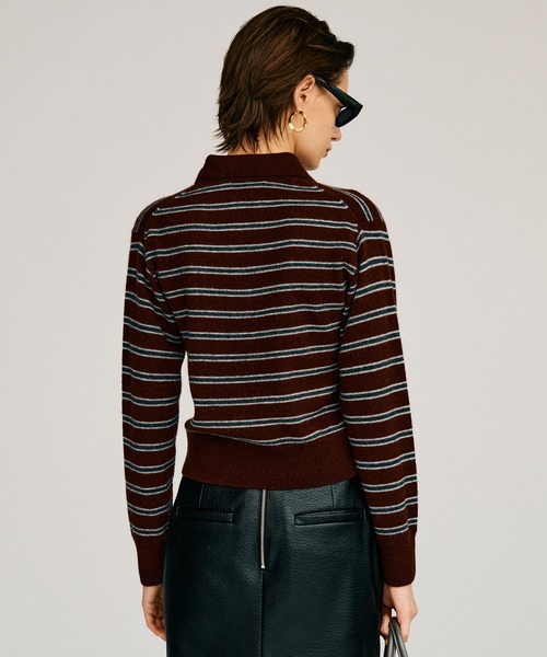PRANK PROJECT（プランクプロジェクト）の「【2026Autumn Pre-Order】ボーダーニットポロ / Border Knit Polo（ニット/セーター・レディース・グレー/ホワイト/ボルドー・FREE）」の14枚目の写真