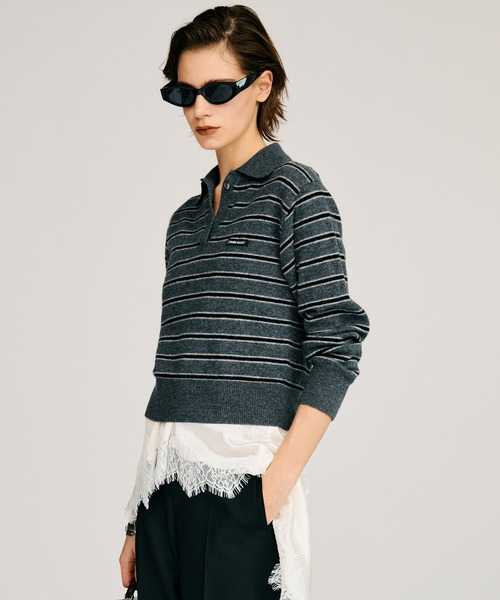 PRANK PROJECT（プランクプロジェクト）の「【2026Autumn Pre-Order】ボーダーニットポロ / Border Knit Polo（ニット/セーター・レディース・グレー/ホワイト/ボルドー・FREE）」の12枚目の写真