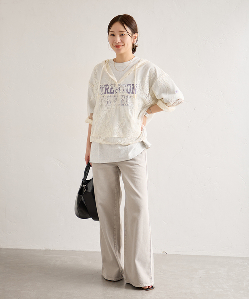 JOURNAL STANDARD(ジャーナルスタンダード)の「《追加》レースフーディ(Tシャツ/カットソー・レディース・ブラック/アイボリー・FREE)」の4枚目の写真