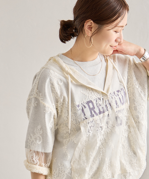JOURNAL STANDARD(ジャーナルスタンダード)の「《追加》レースフーディ(Tシャツ/カットソー・レディース・ブラック/アイボリー・FREE)」の16枚目の写真