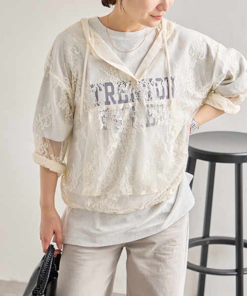 JOURNAL STANDARD(ジャーナルスタンダード)の「《追加》レースフーディ(Tシャツ/カットソー・レディース・ブラック/アイボリー・FREE)」の17枚目の写真