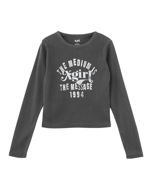 X-girl（エックスガール）の「MIXED FONT FADED L/S COMPACT TOP（Tシャツ/カットソー・レディース・オリーブ/ブラック・S/M）」の2枚目の写真