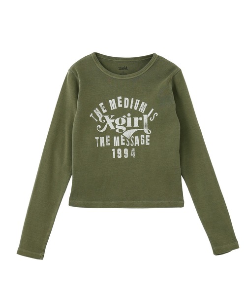 X-girl（エックスガール）の「MIXED FONT FADED L/S COMPACT TOP（Tシャツ/カットソー・レディース・オリーブ/ブラック・S/M）」の8枚目の写真