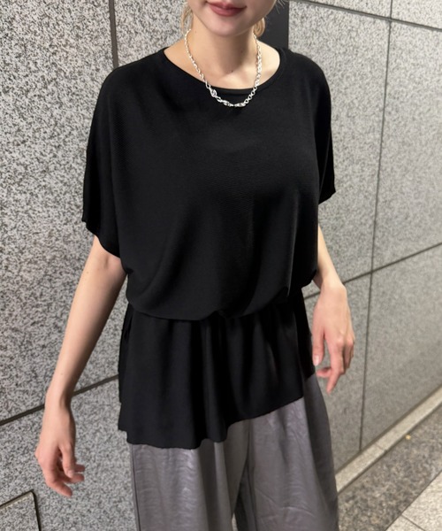 yoriMi(ヨリミー)の「ウエスト切り替えアシンメトリーニット(ニット/セーター・レディース・ブラック/ベージュ/アイボリー・FREE)」の2枚目の写真