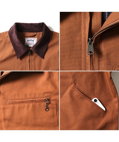 HOUSTON(ヒューストン)の「【日本製生地】HOUSTON ヒューストン DUCK ZIP WORK JACKET ブランケットライナー ダックジャケット 襟コーデュロイ ジップ ワークジャケット(ブルゾン・メンズ・ブラウン/グレー/ブラック/オリーブ・38/40/42/44)」の8枚目の写真