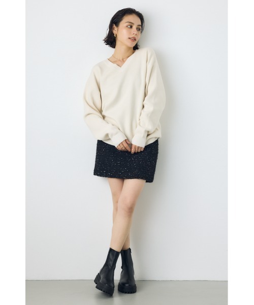AZUL by moussy(アズールバイマウジー)の「【今年も登場!】ラメブークレミニタイトスカート 秋服 冬服 ミニスカート フェミニン きれいめ ツイード(スカート・レディース・アイボリー/ブラック・MEDIUM/SMALL)」の22枚目の写真