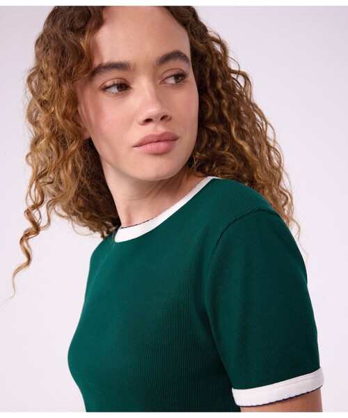 PETIT BATEAU(プチバトー)の「2×2リブ編み半袖Tシャツ(Tシャツ/カットソー・レディース・グリーン/ネイビー・X-SMALL/SMALL/MEDIUM/LARGE/XX-SMALL)」の4枚目の写真