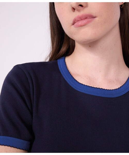 PETIT BATEAU(プチバトー)の「2×2リブ編み半袖Tシャツ(Tシャツ/カットソー・レディース・グリーン/ネイビー・X-SMALL/SMALL/MEDIUM/LARGE/XX-SMALL)」の9枚目の写真