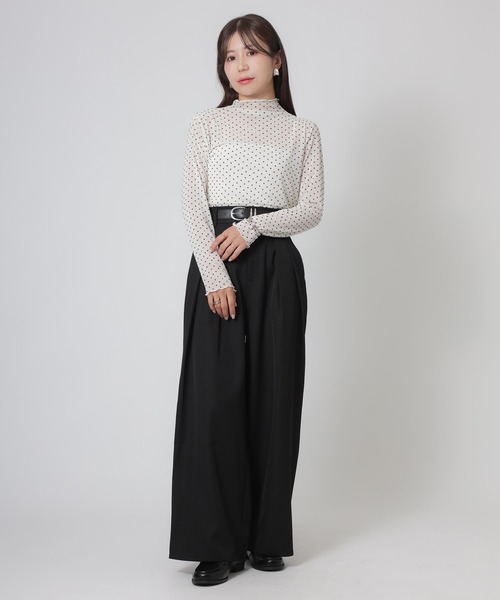 Riberry(リベリー)の「ドットシアーチュール長袖トップス(Tシャツ/カットソー・レディース・オフホワイト/ブラウン/ブラック・MEDIUM)」の4枚目の写真