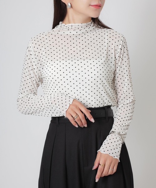 Riberry(リベリー)の「ドットシアーチュール長袖トップス(Tシャツ/カットソー・レディース・オフホワイト/ブラウン/ブラック・MEDIUM)」の6枚目の写真