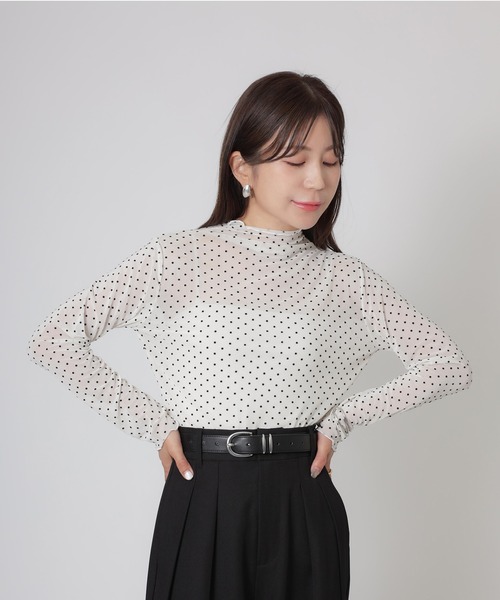 Riberry(リベリー)の「ドットシアーチュール長袖トップス(Tシャツ/カットソー・レディース・オフホワイト/ブラウン/ブラック・MEDIUM)」の7枚目の写真