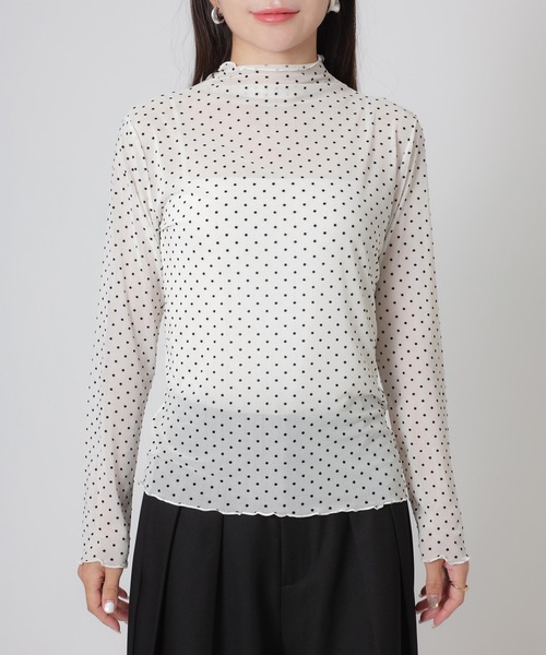 Riberry(リベリー)の「ドットシアーチュール長袖トップス(Tシャツ/カットソー・レディース・オフホワイト/ブラウン/ブラック・MEDIUM)」の12枚目の写真