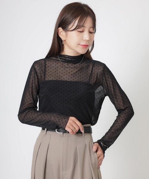 Riberry(リベリー)の「ドットシアーチュール長袖トップス(Tシャツ/カットソー・レディース・オフホワイト/ブラウン/ブラック・MEDIUM)」の18枚目の写真