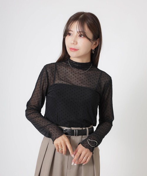 Riberry(リベリー)の「ドットシアーチュール長袖トップス(Tシャツ/カットソー・レディース・オフホワイト/ブラウン/ブラック・MEDIUM)」の22枚目の写真