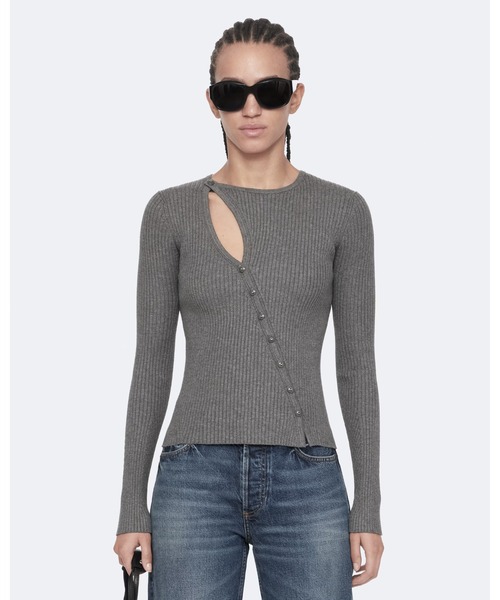 ALLSAINTS(オールセインツ)の「CRUZ ASYMMETRIC BUTTON-FRONT CARDIGAN | CRUZ アシンメトリー ボタンフロント カーディガン(カーディガン/ボレロ・レディース・グレー系その他・S/L/XS/M)」の1枚目の写真