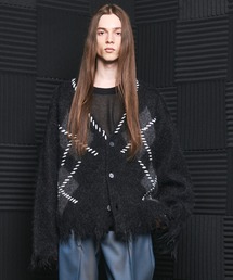 《UNISEX》デストロイダメージアーガイルプライムオーバーモヘヤシャギーニットカーディガン/Distressed Damaged Argyle Prime-Over Mohair Shaggy Knit Cardigan【MAISON SPECIAL/メゾンスペシャル】