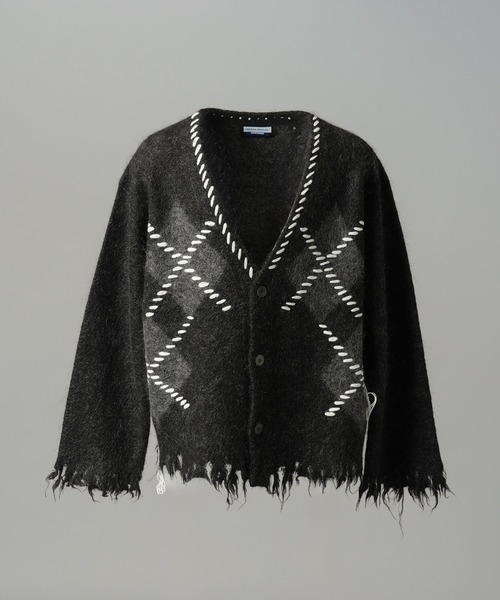 MAISON SPECIAL(メゾンスペシャル)の「《UNISEX》デストロイダメージアーガイルプライムオーバーモヘヤシャギーニットカーディガン/Distressed Damaged Argyle Prime-Over Mohair Shaggy Knit Cardigan【MAISON SPECIAL/メゾンスペシャル】(カーディガン/ボレロ・メンズ・パープル/ブラック・2/1/0)」の11枚目の写真