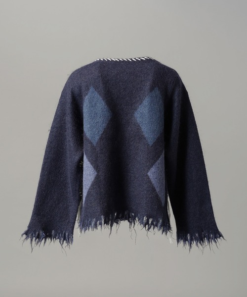 MAISON SPECIAL(メゾンスペシャル)の「《UNISEX》デストロイダメージアーガイルプライムオーバーモヘヤシャギーニットカーディガン/Distressed Damaged Argyle Prime-Over Mohair Shaggy Knit Cardigan【MAISON SPECIAL/メゾンスペシャル】(カーディガン/ボレロ・メンズ・パープル/ブラック・2/1/0)」の14枚目の写真