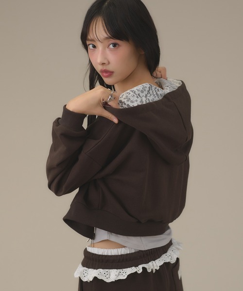 apres jour mignon(アプレジュールミニョン)の「【SETUP着用可能】レース付きパーカー(パーカー・レディース・杢グレー/ブラウン系その他/ブラック・ショート/ロング)」の21枚目の写真