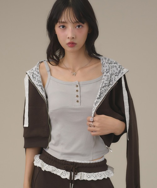 apres jour mignon(アプレジュールミニョン)の「【SETUP着用可能】レース付きパーカー(パーカー・レディース・杢グレー/ブラウン系その他/ブラック・ショート/ロング)」の19枚目の写真