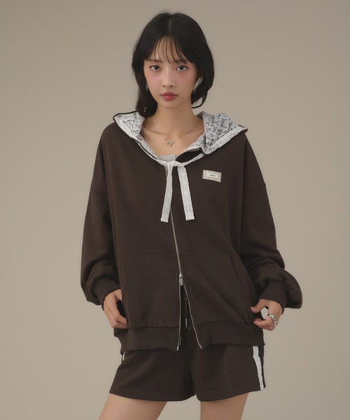 apres jour mignon(アプレジュールミニョン)の「【SETUP着用可能】レース付きパーカー(パーカー・レディース・杢グレー/ブラウン系その他/ブラック・ショート/ロング)」の15枚目の写真