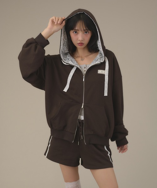 apres jour mignon(アプレジュールミニョン)の「【SETUP着用可能】レース付きパーカー(パーカー・レディース・杢グレー/ブラウン系その他/ブラック・ショート/ロング)」の17枚目の写真