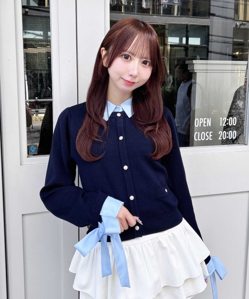 INGNI(イング)の「【WEB限定】袖リボンシャツレイヤードニット(ニット/セーター・レディース・グレー系5/ネイビー系8/ワイン系2・M)」の2枚目の写真