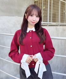 【WEB限定】袖リボンシャツレイヤードニット