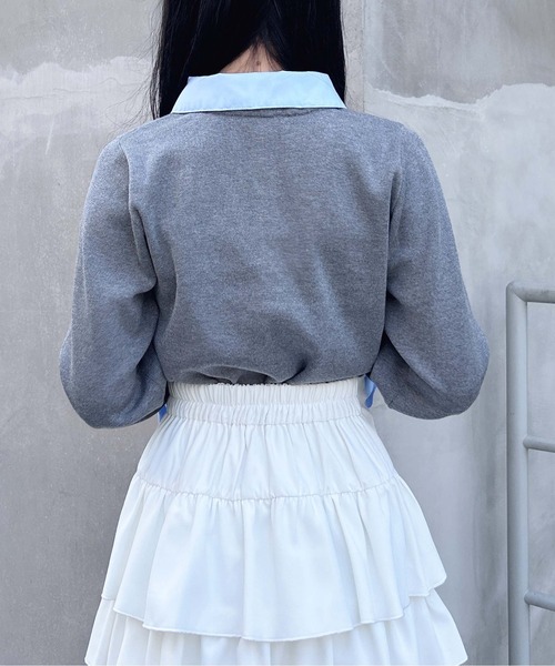 INGNI(イング)の「【WEB限定】袖リボンシャツレイヤードニット(ニット/セーター・レディース・グレー系5/ネイビー系8/ワイン系2・M)」の8枚目の写真