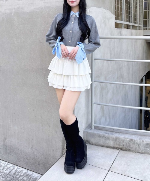 INGNI(イング)の「【WEB限定】袖リボンシャツレイヤードニット(ニット/セーター・レディース・グレー系5/ネイビー系8/ワイン系2・M)」の9枚目の写真