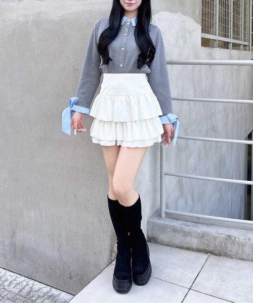 INGNI(イング)の「【WEB限定】袖リボンシャツレイヤードニット(ニット/セーター・レディース・グレー系5/ネイビー系8/ワイン系2・M)」の10枚目の写真