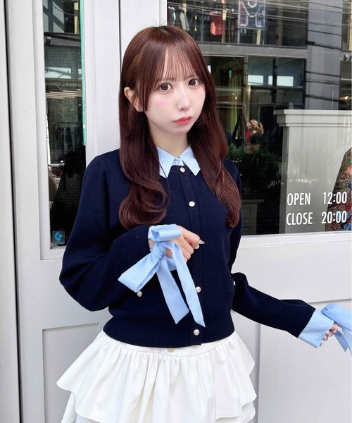 INGNI(イング)の「【WEB限定】袖リボンシャツレイヤードニット(ニット/セーター・レディース・グレー系5/ネイビー系8/ワイン系2・M)」の15枚目の写真