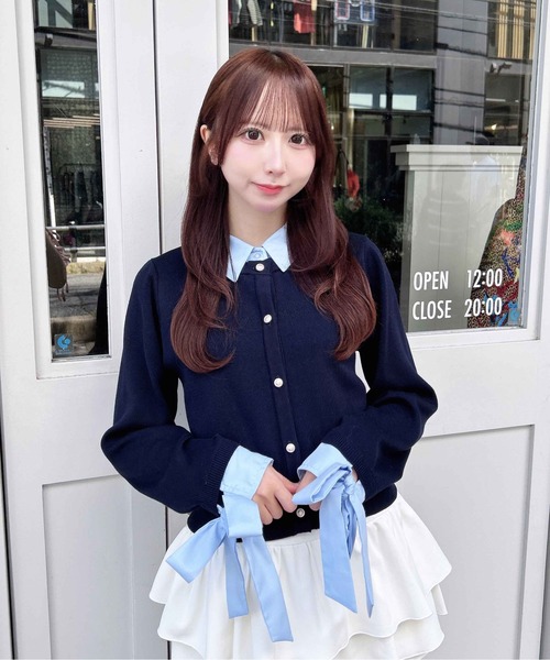 INGNI(イング)の「【WEB限定】袖リボンシャツレイヤードニット(ニット/セーター・レディース・グレー系5/ネイビー系8/ワイン系2・M)」の16枚目の写真