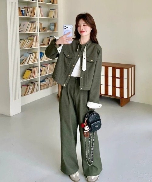 FAVORITO(ファヴォリート)の「ジャケットパンツセットアップ(セットアップ・レディース・カーキ・S/M/L)」の8枚目の写真