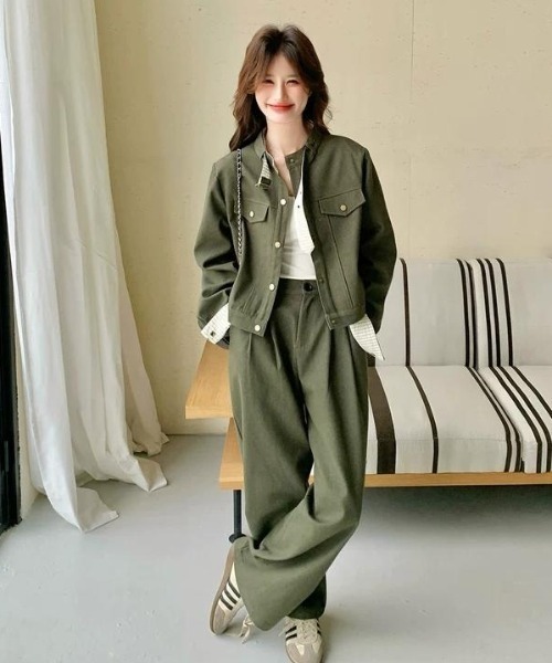 FAVORITO(ファヴォリート)の「ジャケットパンツセットアップ(セットアップ・レディース・カーキ・S/M/L)」の9枚目の写真