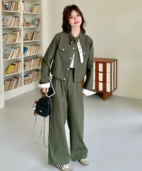 FAVORITO(ファヴォリート)の「ジャケットパンツセットアップ(セットアップ・レディース・カーキ・S/M/L)」の11枚目の写真