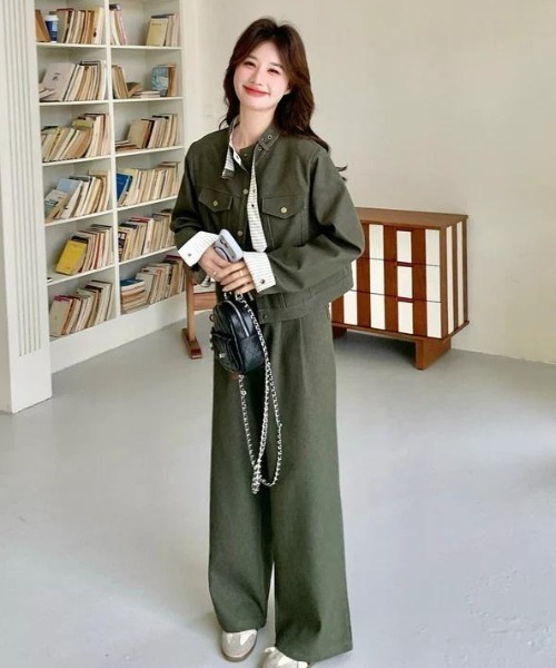 FAVORITO(ファヴォリート)の「ジャケットパンツセットアップ(セットアップ・レディース・カーキ・S/M/L)」の12枚目の写真