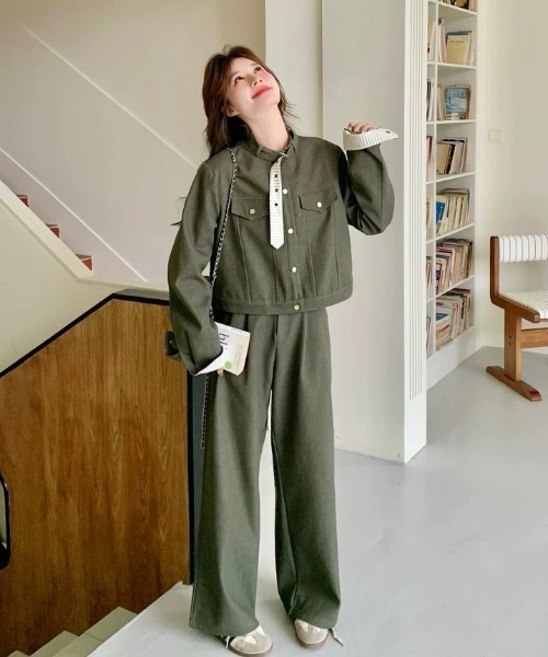 FAVORITO(ファヴォリート)の「ジャケットパンツセットアップ(セットアップ・レディース・カーキ・S/M/L)」の13枚目の写真