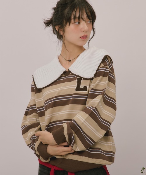 loin nuit(ロワンニュイ)の「knit collar logo sweat / ニットカラーロゴスウェット(スウェット・レディース・ブラック/ベージュ/ネイビー/ブラウン/ライトグレー/グレー・FREE)」の5枚目の写真