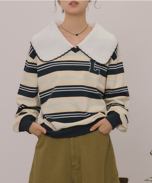 loin nuit(ロワンニュイ)の「knit collar logo sweat / ニットカラーロゴスウェット(スウェット・レディース・ブラック/ベージュ/ネイビー/ブラウン/ライトグレー/グレー・FREE)」の6枚目の写真