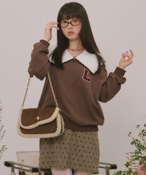 loin nuit(ロワンニュイ)の「knit collar logo sweat / ニットカラーロゴスウェット(スウェット・レディース・ブラック/ベージュ/ネイビー/ブラウン/ライトグレー/グレー・FREE)」の4枚目の写真
