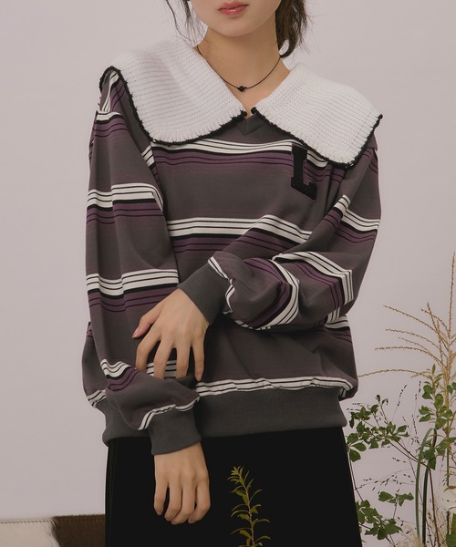 loin nuit(ロワンニュイ)の「knit collar logo sweat / ニットカラーロゴスウェット(スウェット・レディース・ブラック/ベージュ/ネイビー/ブラウン/ライトグレー/グレー・FREE)」の3枚目の写真