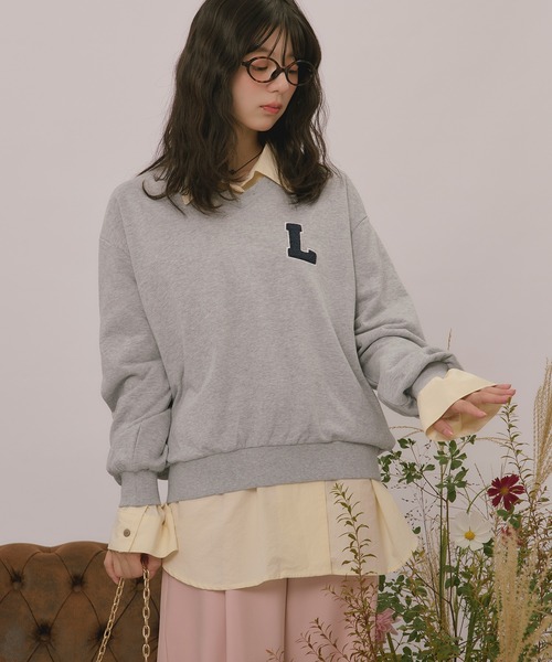 loin nuit(ロワンニュイ)の「knit collar logo sweat / ニットカラーロゴスウェット(スウェット・レディース・ブラック/ベージュ/ネイビー/ブラウン/ライトグレー/グレー・FREE)」の2枚目の写真