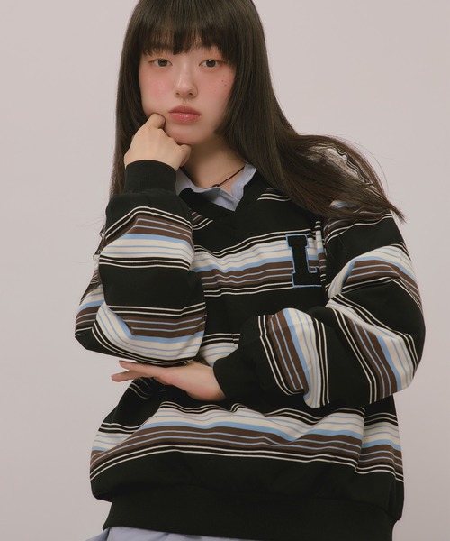 loin nuit(ロワンニュイ)の「knit collar logo sweat / ニットカラーロゴスウェット(スウェット・レディース・ブラック/ベージュ/ネイビー/ブラウン/ライトグレー/グレー・FREE)」の1枚目の写真