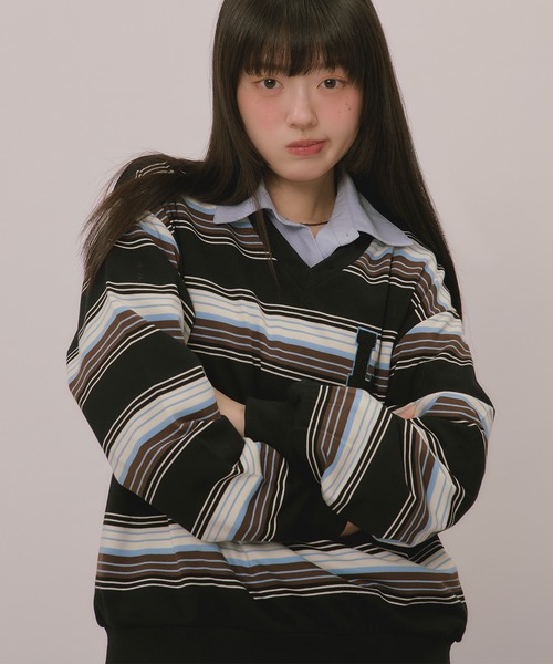 loin nuit(ロワンニュイ)の「knit collar logo sweat / ニットカラーロゴスウェット(スウェット・レディース・ブラック/ベージュ/ネイビー/ブラウン/ライトグレー/グレー・FREE)」の7枚目の写真