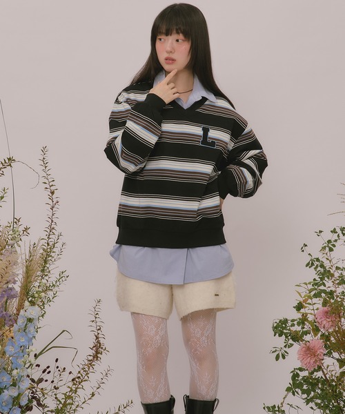 loin nuit(ロワンニュイ)の「knit collar logo sweat / ニットカラーロゴスウェット(スウェット・レディース・ブラック/ベージュ/ネイビー/ブラウン/ライトグレー/グレー・FREE)」の9枚目の写真