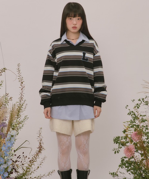 loin nuit(ロワンニュイ)の「knit collar logo sweat / ニットカラーロゴスウェット(スウェット・レディース・ブラック/ベージュ/ネイビー/ブラウン/ライトグレー/グレー・FREE)」の10枚目の写真